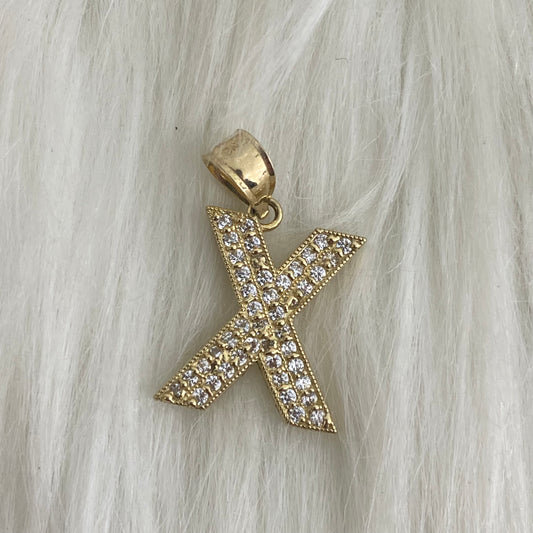 10K Yellow Gold Letter X Pendant With Zircons / 1.1gr / 1in