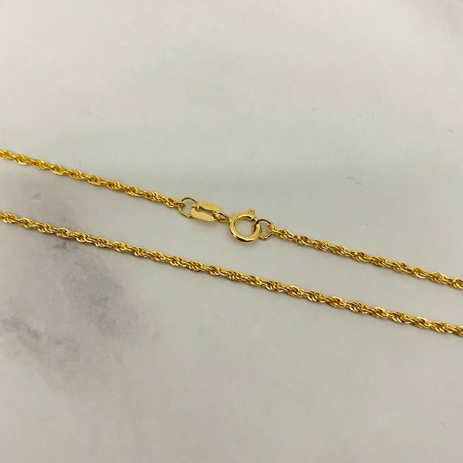18K Yellow Gold Letter F With Crown-Chain Rope Jewelry Set With Zircons / 2.47gr / 1.4mm / 17.5in