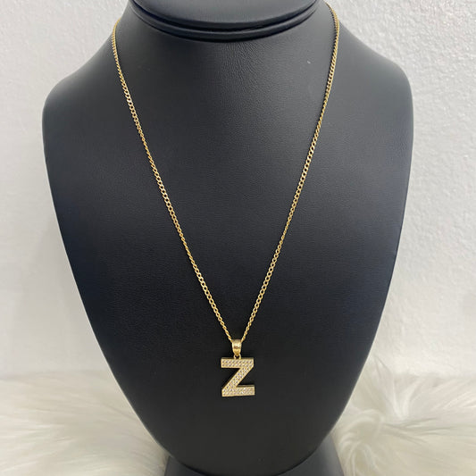 10K Yellow Gold Letter Z Jewelry Set With Zircons / 3.1gr / 2mm / 18in