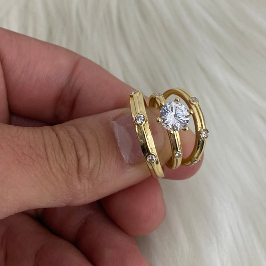 14K Yellow Gold Fashion Trio Engagement Ring With Zircons / 6.3gr / Size 6.5W/9.5M