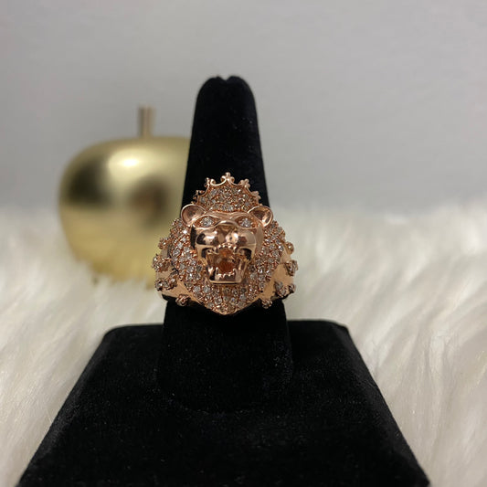 14K Rose Gold Diamond Lion Ring 0.86Ct Dia / 11.9gr / Size 10