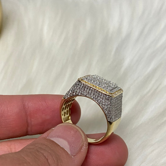 14K Yellow Gold Diamond Square  Ring 2.2Ct Dia / 11gr / Size 9.5