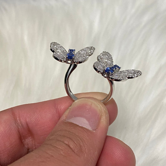 18K White Gold Diamond Butterfly Ring 1.33Ct Dia/0.91Sap / 6.7gr / Size 7