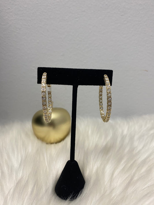 14K Yellow Gold Diamond Luxury Hoop Earrings 1Ct Dia / 17.2gr / 1.5in