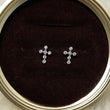 14K White Gold Cross Stud Earrings With Zircons / 0.46gr