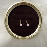 14K Yellow Gold Pink Flower Stud Earrings With Zircons / 0.48gr