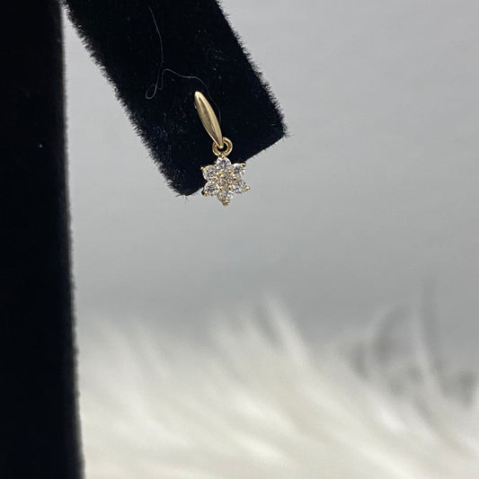 14K Yellow Gold White Flower Stud Earrings With Zircons / 0.48gr