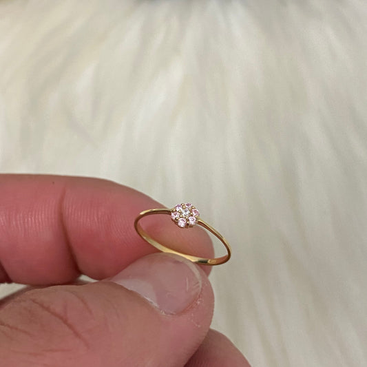 14K Yellow Gold Pink Flower Ring With Pink Zircons / 0.33gr
