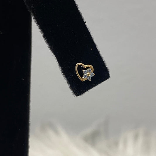 14K Yellow Gold Cyan Heart/Star Stud Earrings With Cyan Zircons / 0.38gr