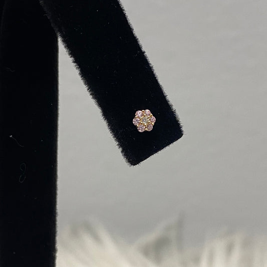 14K Yellow Gold Pink Flower Stud Earrings With Pink Zircons / 0.33gr