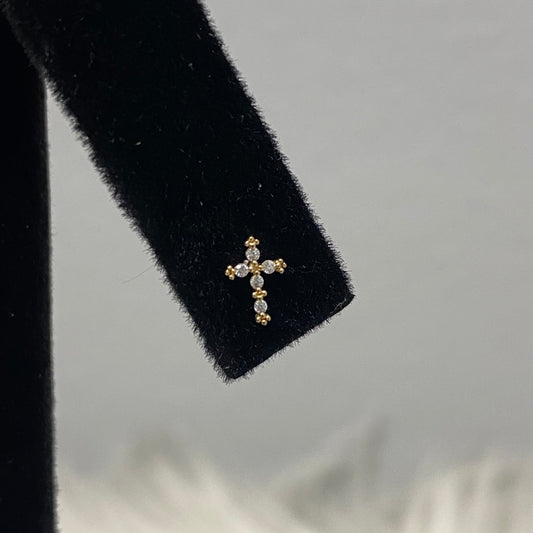 14K Yellow Gold Cross Stud Earrings With Zircons / 0.46gr