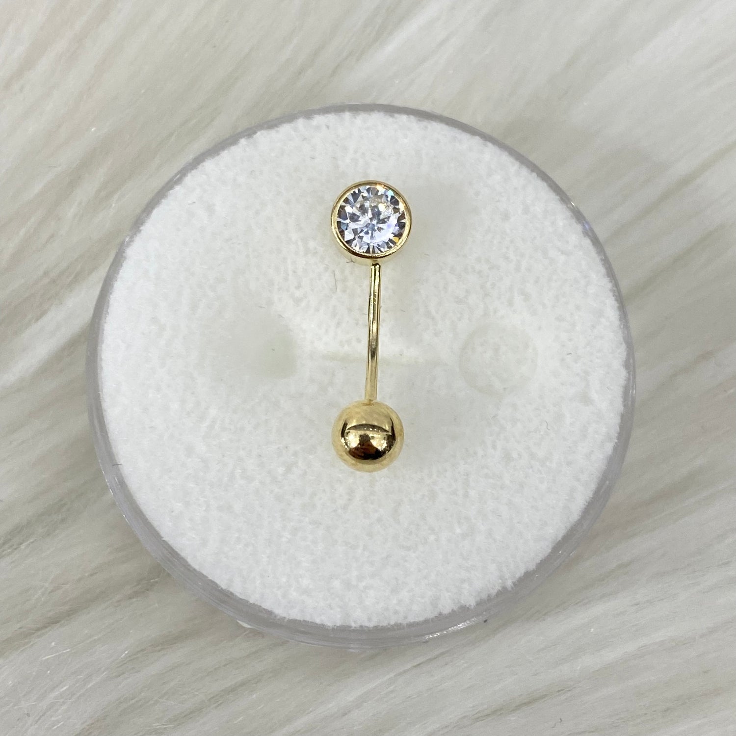 14K Yellow Gold Luxury Belly Navel Piercing With Zircons / 0.63gr