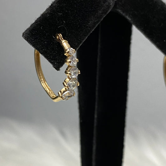 10K Yellow Gold Heart Hoop Earrings With Zircons / 2.3gr