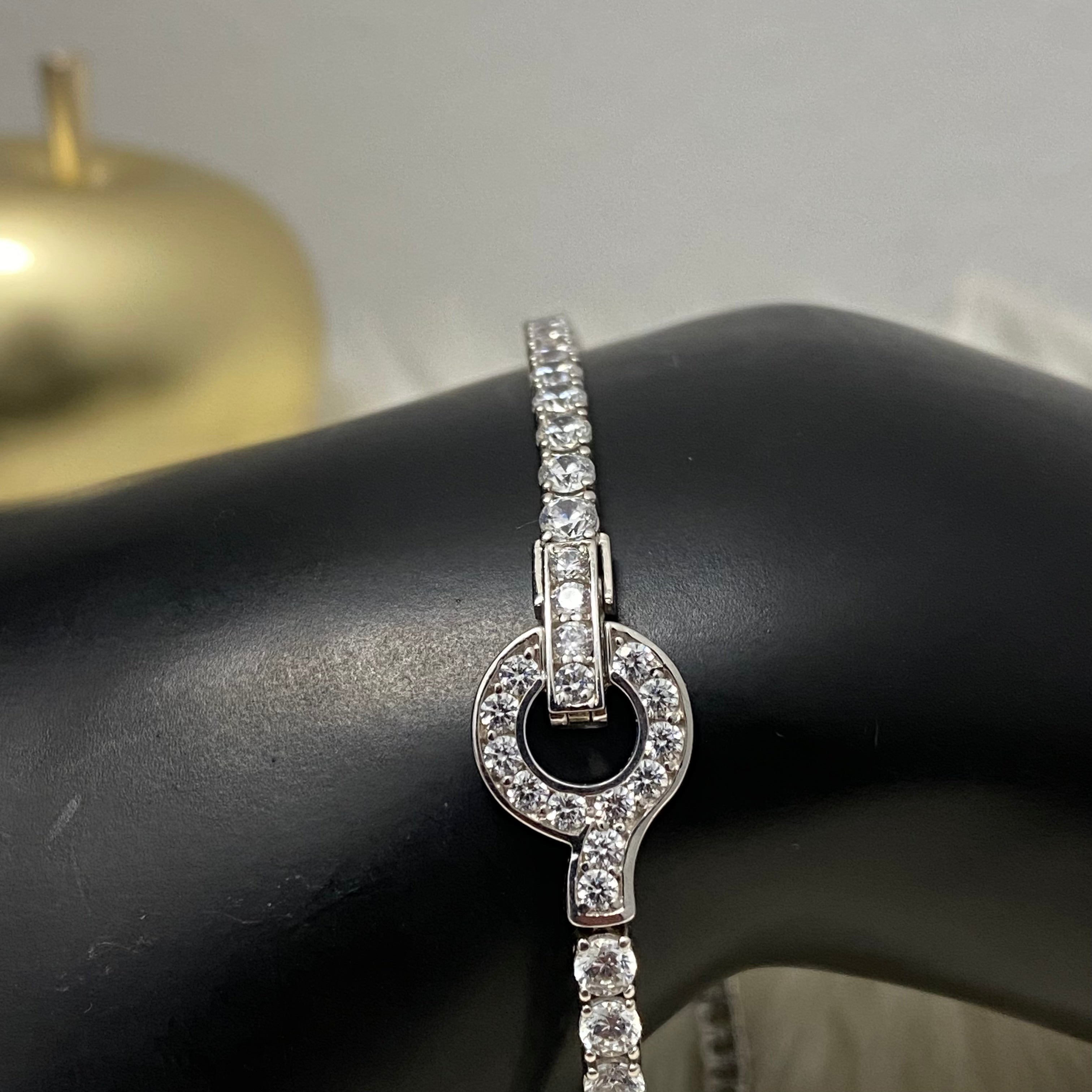 14K White Gold Luxury Bracelet With Zircons / 9.4gr / 3mm / 8in