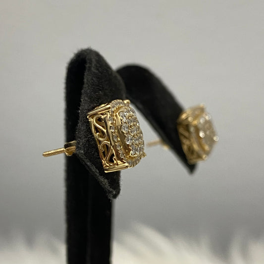 14K Yellow Gold Diamond Square Stud Earrings Ct Dia Vs / 3.6gr