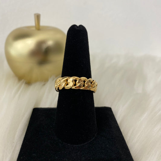 10K Yellow Gold Cuban Links Ring / 8.43gr / Size 6.5 / 6.9mm