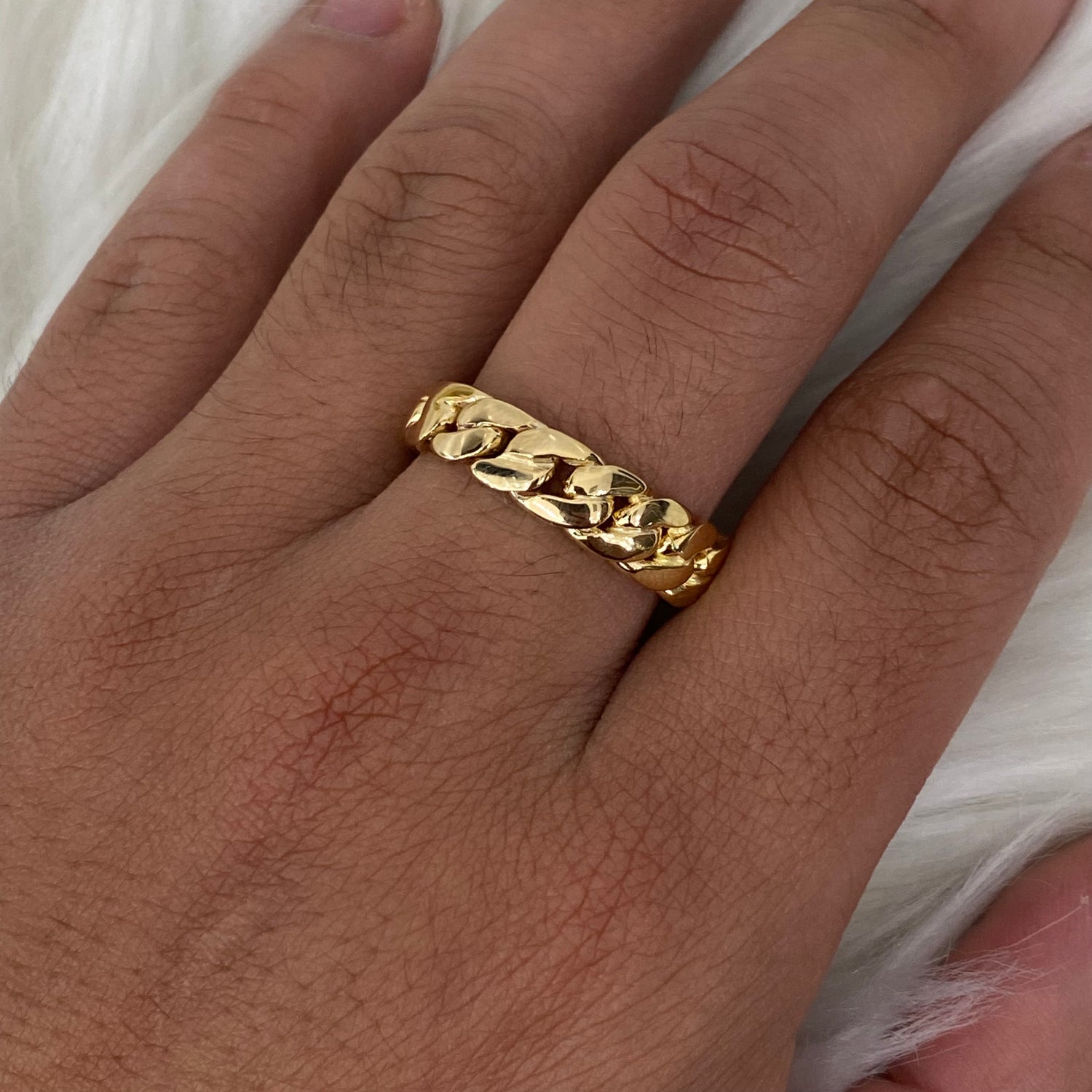 10K Yellow Gold Cuban Links Ring / 10.23gr / Size 11.5 / 6.8mm