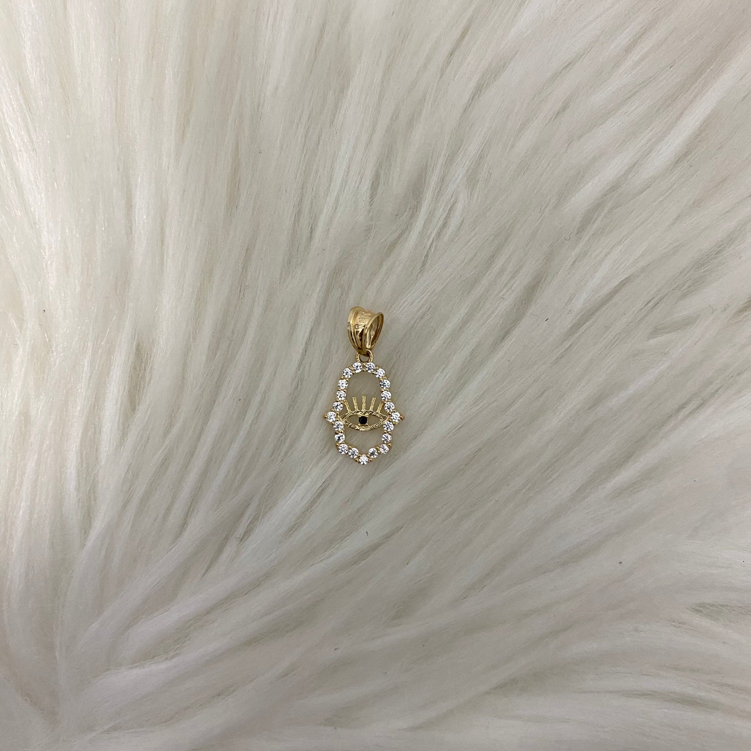 10K Yellow Gold Hamsa Eye Pendant With Zircons / 0.62gr / 0.7in