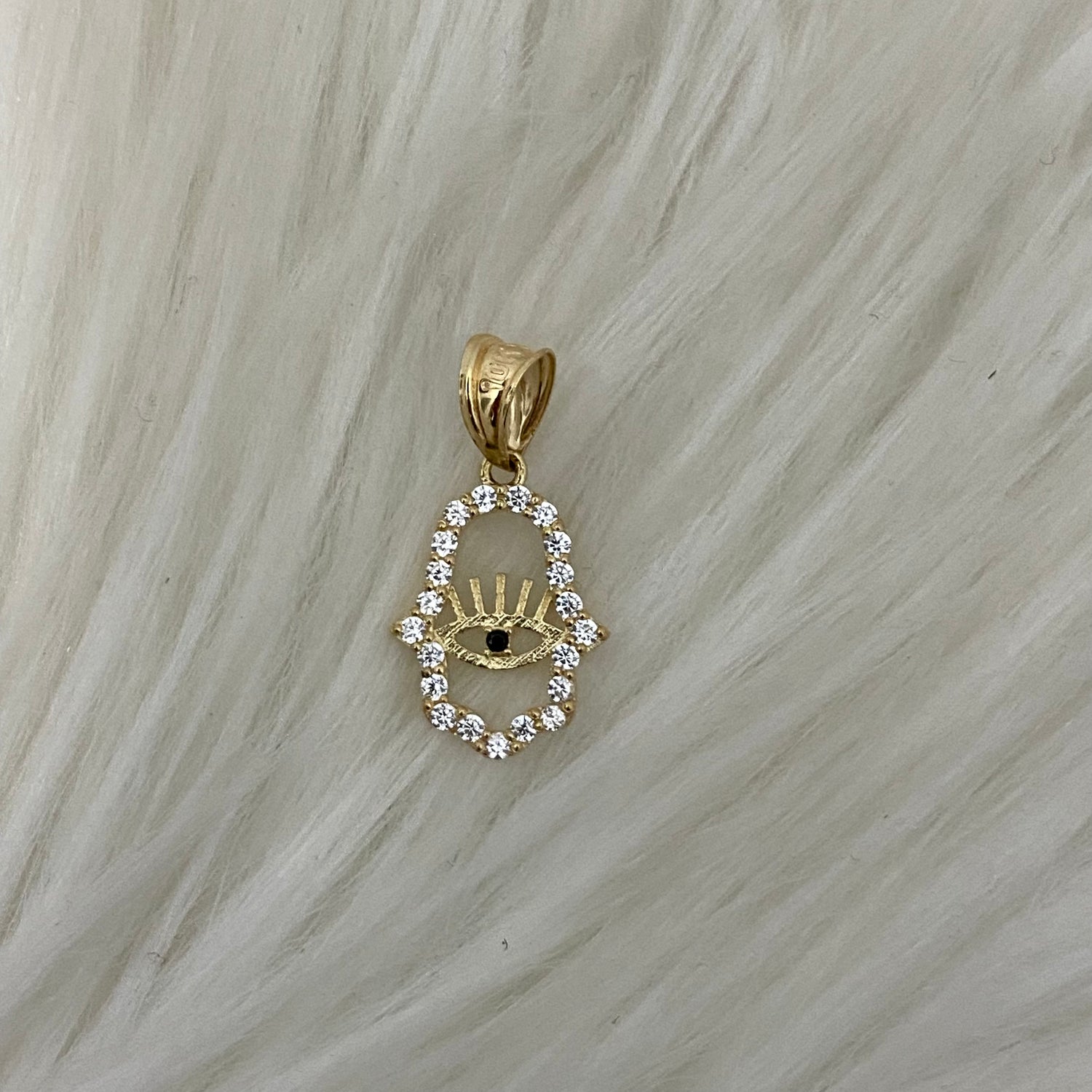10K Yellow Gold Hamsa Eye Pendant With Zircons / 0.62gr / 0.7in