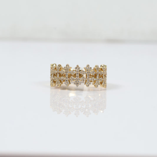 14K Yellow Gold Diamond Cross Ring 0.75Ct Dia / 4.7gr / Size 8.5