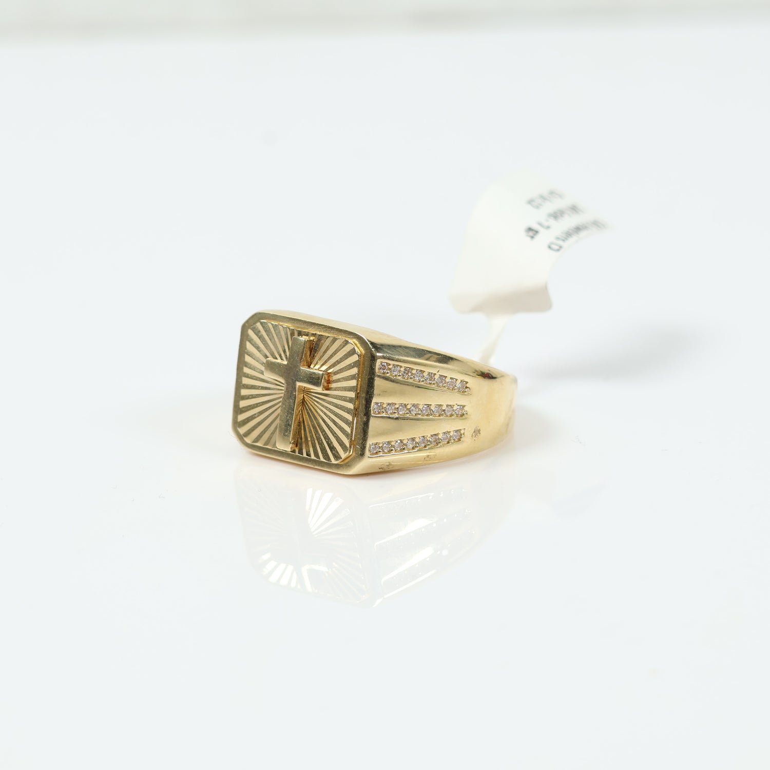 14K Yellow Gold Cross Ring With Zircons / 7gr / Size 12