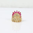 14K YG Indio Rings / 5.68gr / Sz 7.5 / White/Fucshia Zircons
