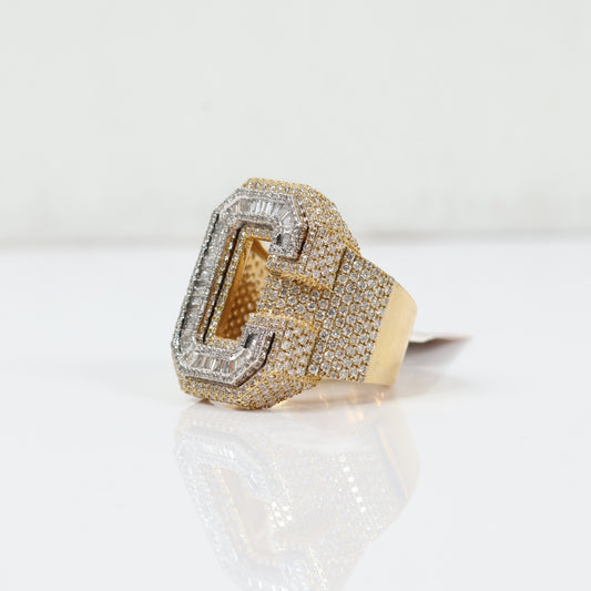 10K Yellow Gold Diamond Letter C Ring 3.5Ct Dia / 12gr / Size 8
