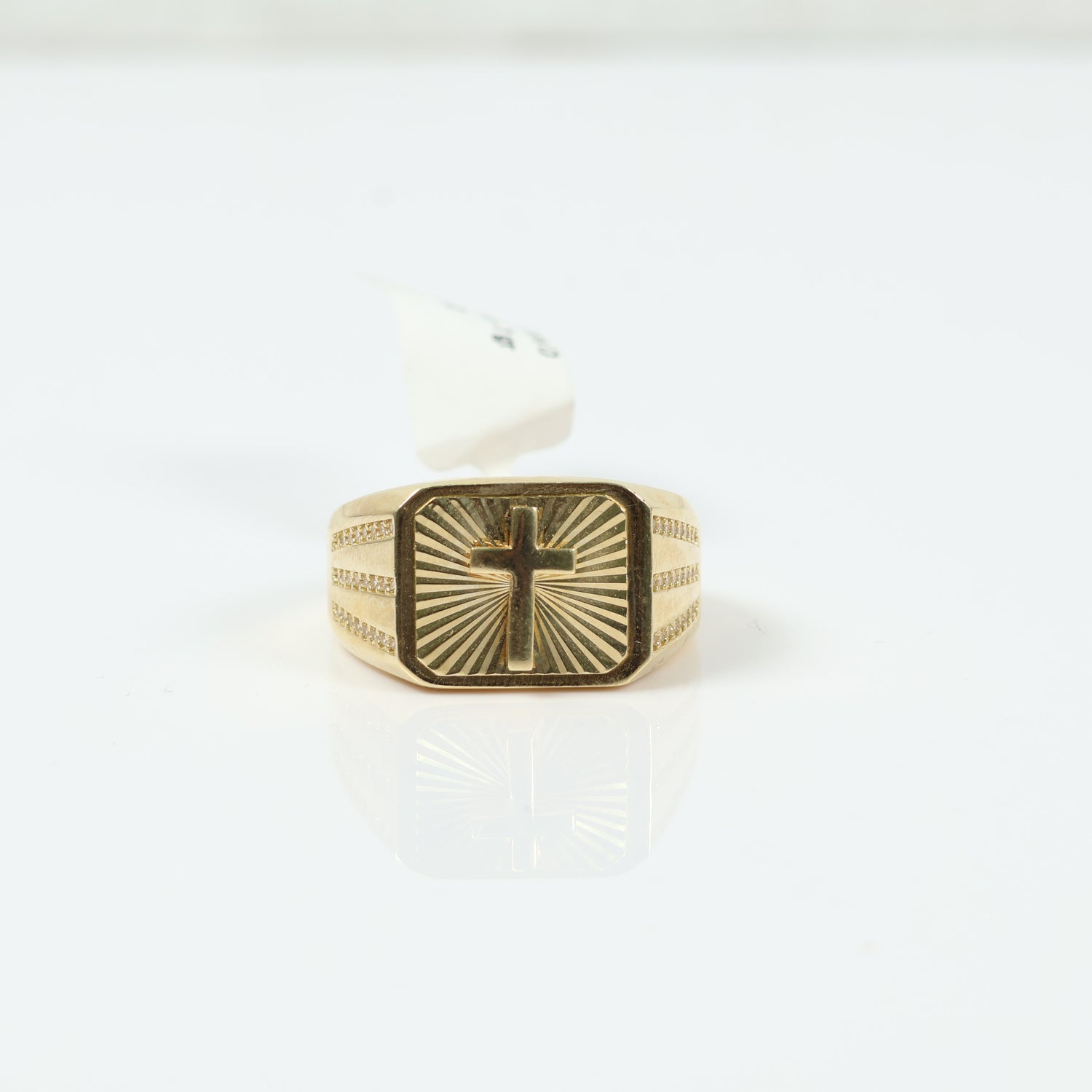 14K Yellow Gold Cross Ring With Zircons / 7gr / Size 12