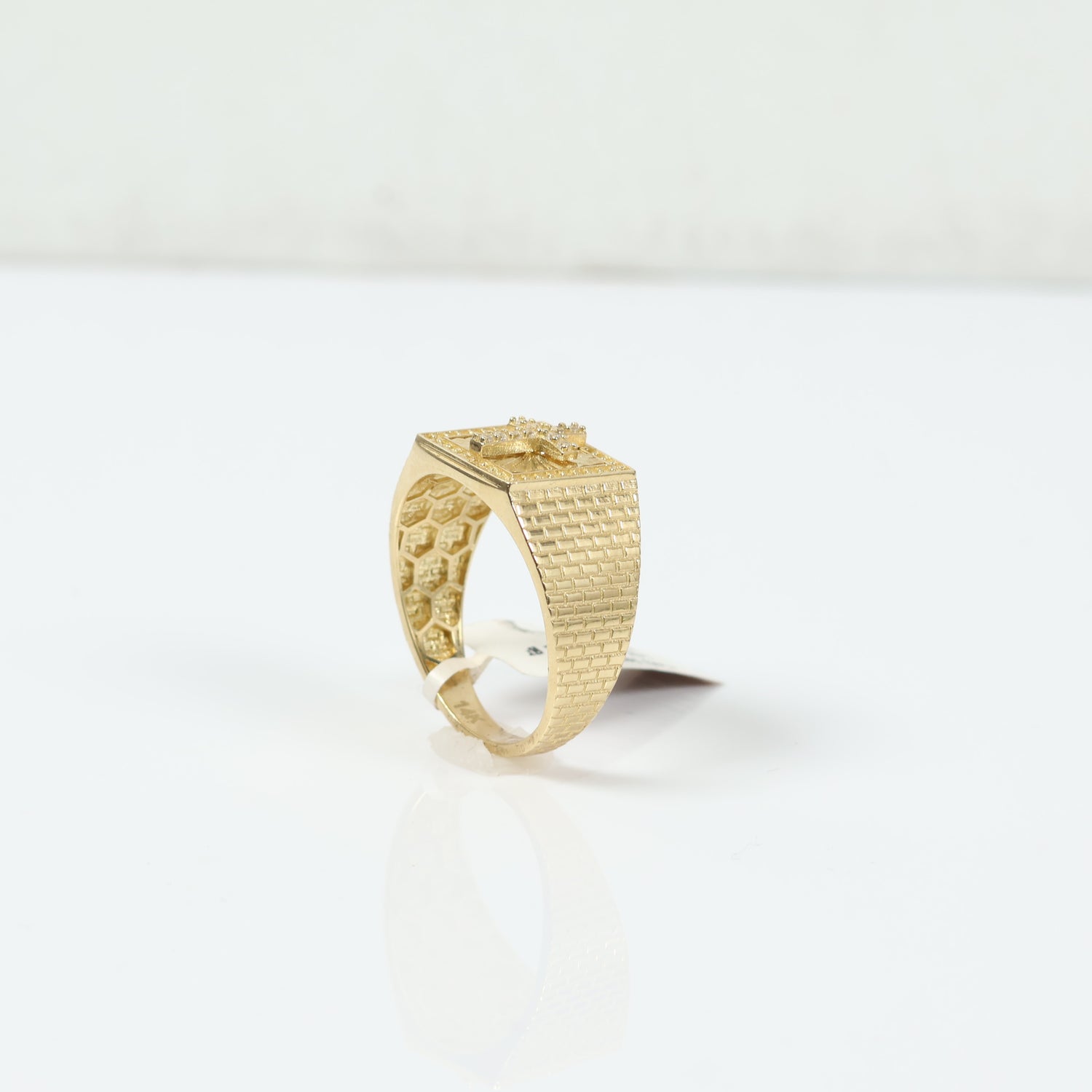 14K Yellow Gold Cross Ring With Zirconia / 6.2gr / Size 11