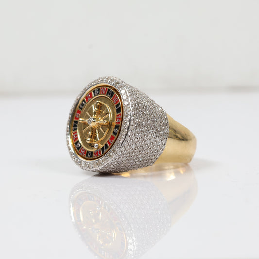 10K Yellow Gold Diamond Casino Roulette Ring 4.87Ct Dia / 21.6gr / Size 10