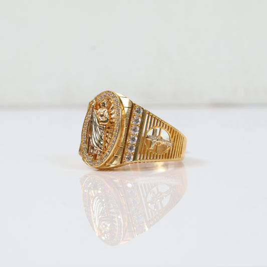 10K Three Colour Gold Saint Jude Ring With Zircons / 7.3gr / Size 9