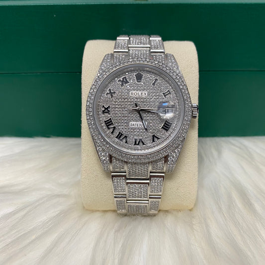 Rolex Datejust 126300 41Mm Diamond Set Watch Pave Roman Dial 2 Row Diamond Bezel Oyster Band