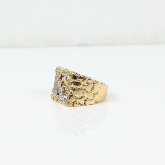 10K Yellow Gold Nugget Letter K Ring 0.48Ct Dia / 13gr / Size 11