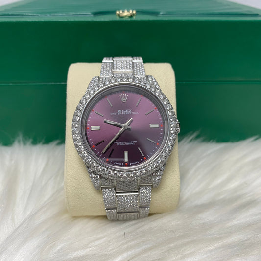 Rolex 41Mm Bustdown 114300-14.62Ct Gold Bezel Grape Face 2020 Oyster Band