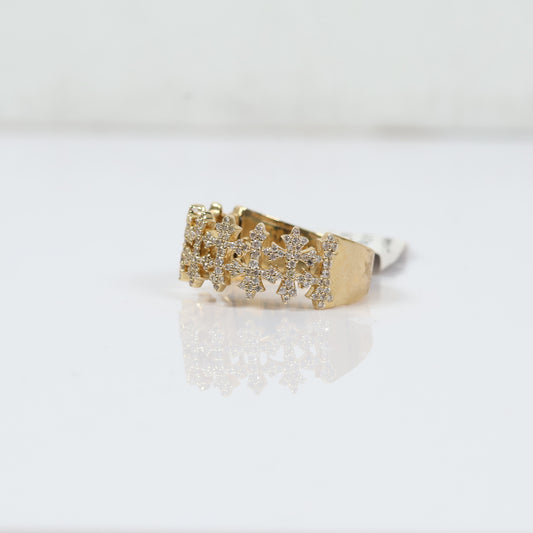 14K Yellow Gold Diamond Cross Ring 0.75Ct Dia / 4.7gr / Size 8.5