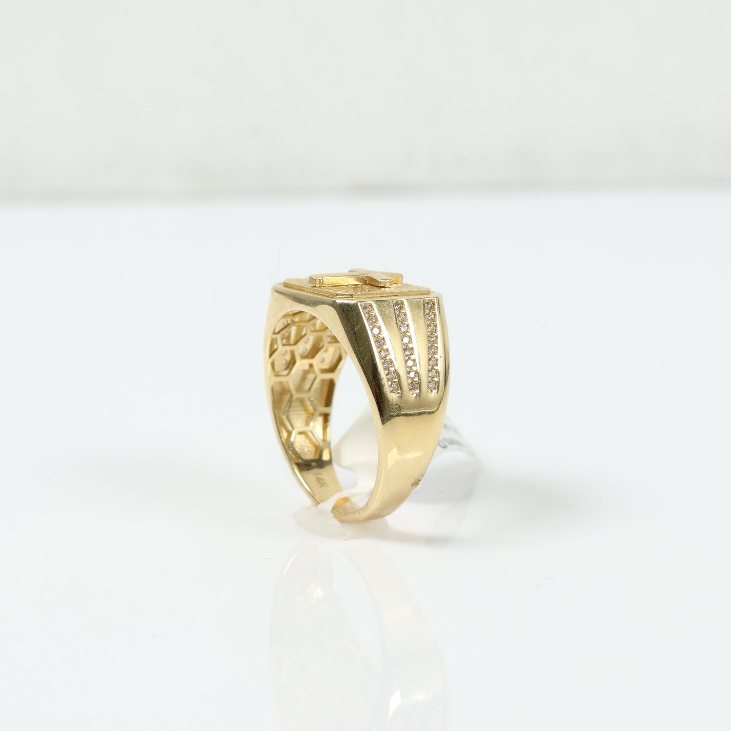 14K Yellow Gold Cross Ring With Zircons / 7gr / Size 12