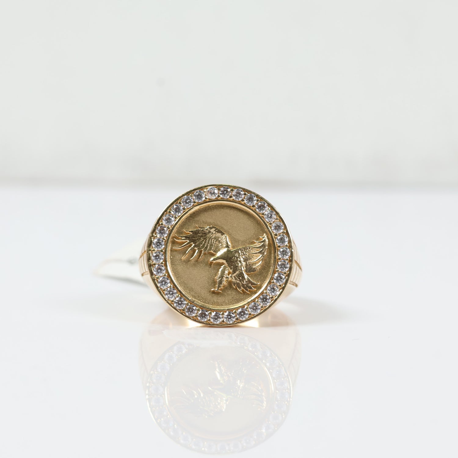 14K Yellow Gold Phoenix Ring With Zircons / 9.3gr / Size 11