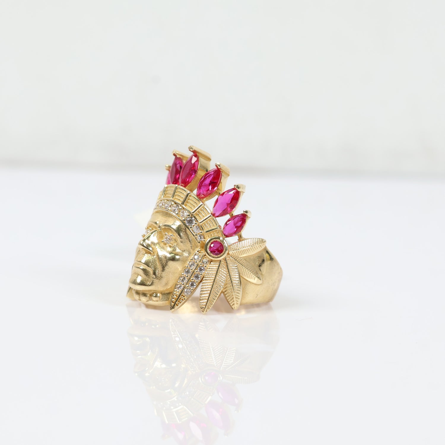 14K YG Indio Rings / 5.68gr / Sz 7.5 / White/Fucshia Zircons