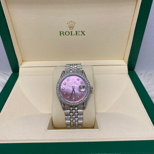 Rolex 36Mm Natural Diamonds Pink Face Service And Warranty Jubilee Band