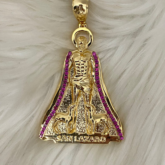 Miami Cuban Link Chain Gold San Lazaro Pendant 10K Yellow Gold San Lazaro Pendant Ruby