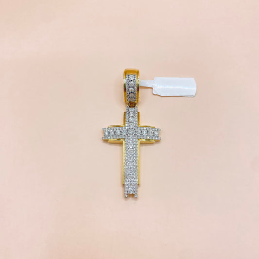 14K Yellow Gold Diamond Cross Pendant / 7gr