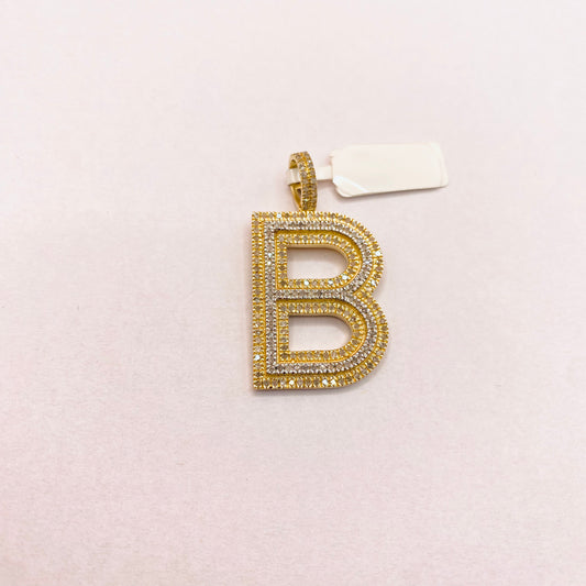 10K Yellow Gold Diamond Letter B Pendant / 5.3gr