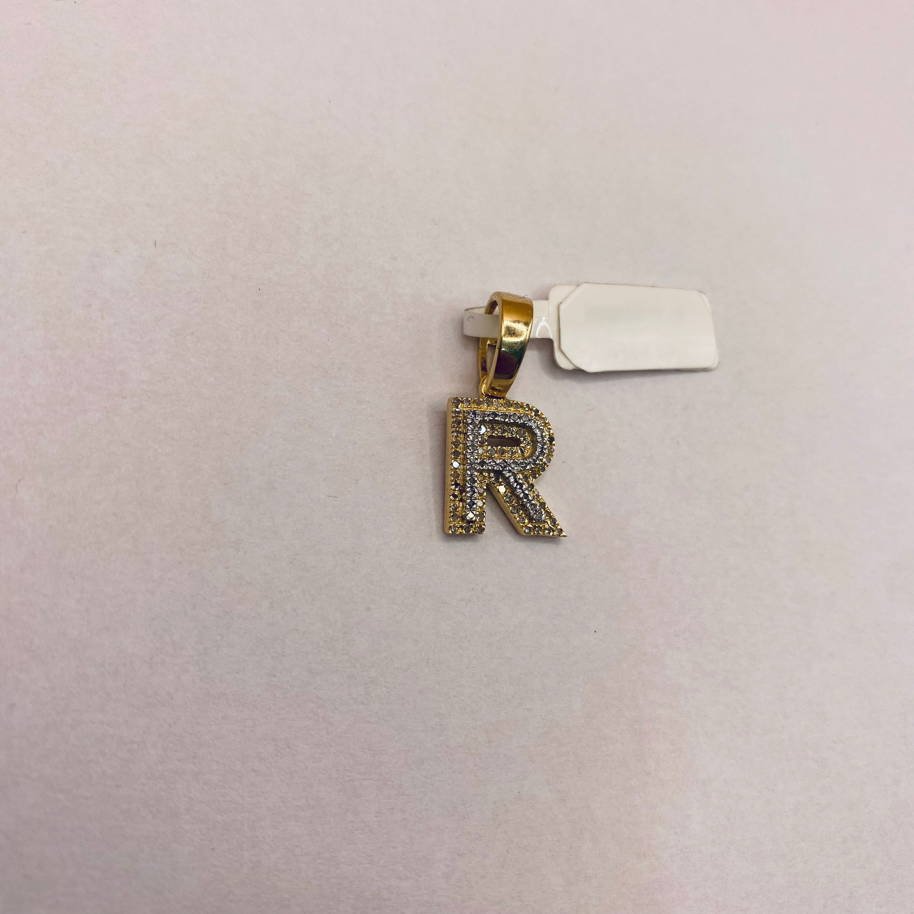 10K Yellow Gold Diamond Letter R Pendant / 2gr