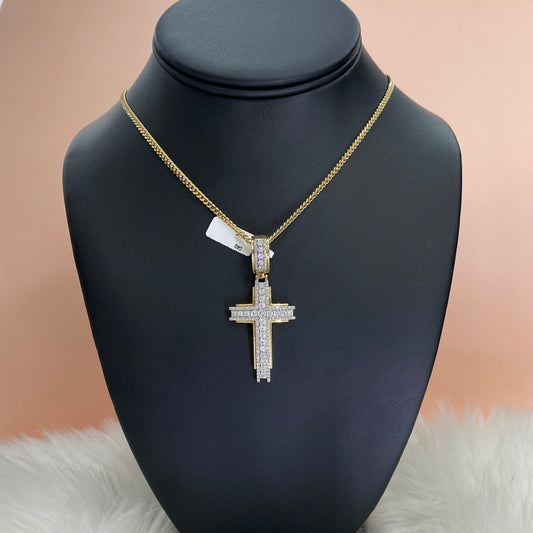 14K Yellow Gold Diamond Cross Pendant / 7gr