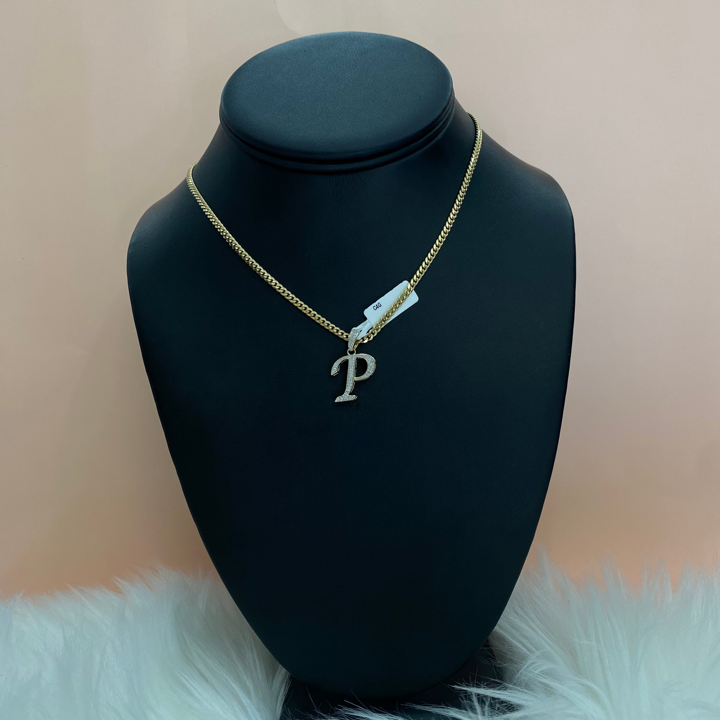 10K Yellow Gold Diamond Letter P Pendant / 2gr