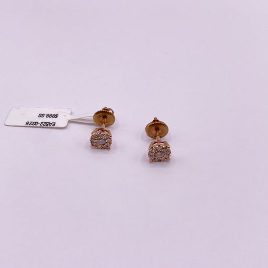 14K Rose Gold Diamond Circle Stud Earrings 0.89Ct / 1.28gr