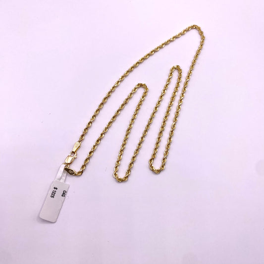 14K Yellow Gold Rope Chain / 3.5gr / 2.5mm / 22in