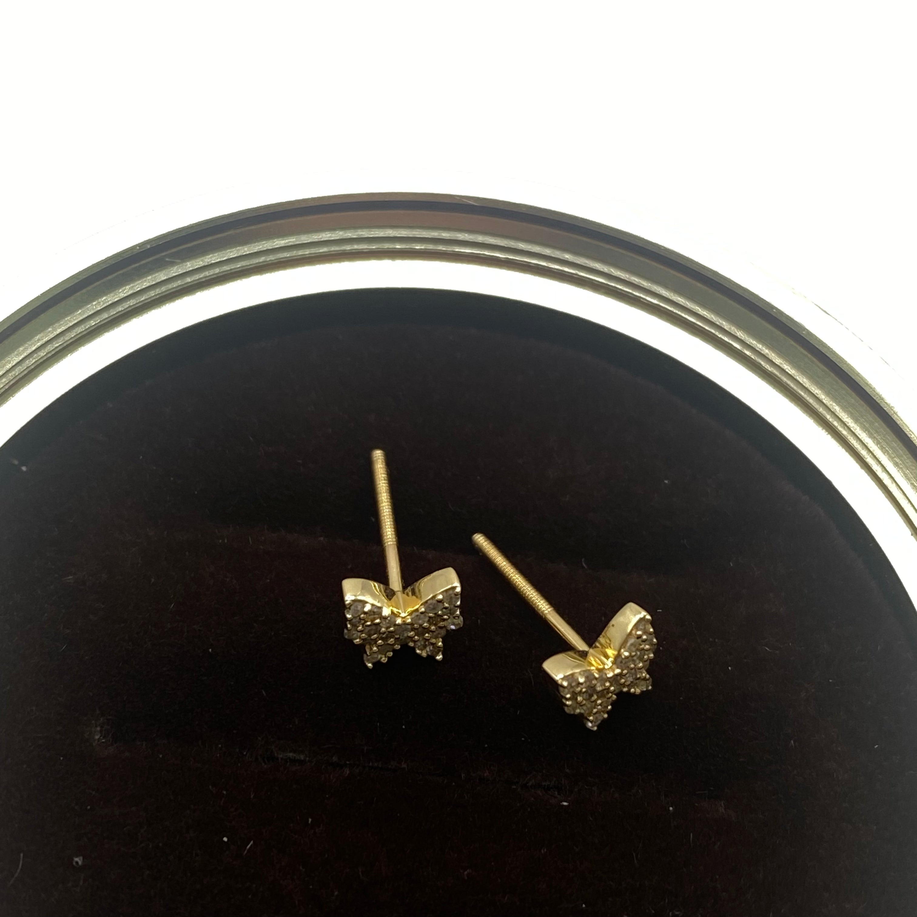 14K Yellow Gold Butterfly Stud Earrings 0.49Ct / 1.13gr