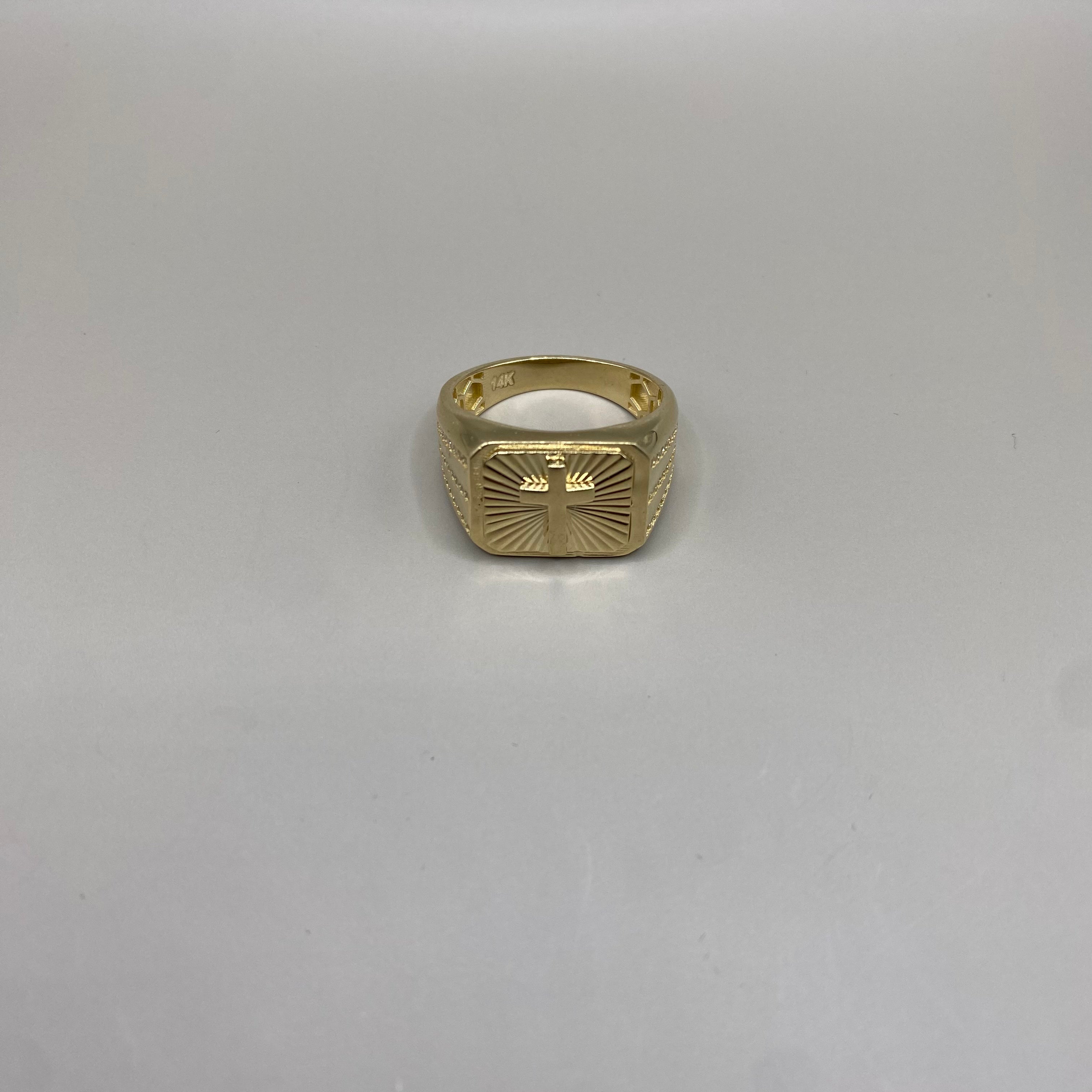 14K Yellow Gold Cross Ring With Zircons / 6.5gr / Size 11