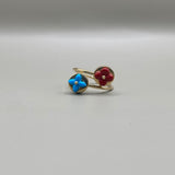 14K Yellow Gold Flower Red/Blue Ring / 2.4gr / Size 7.5